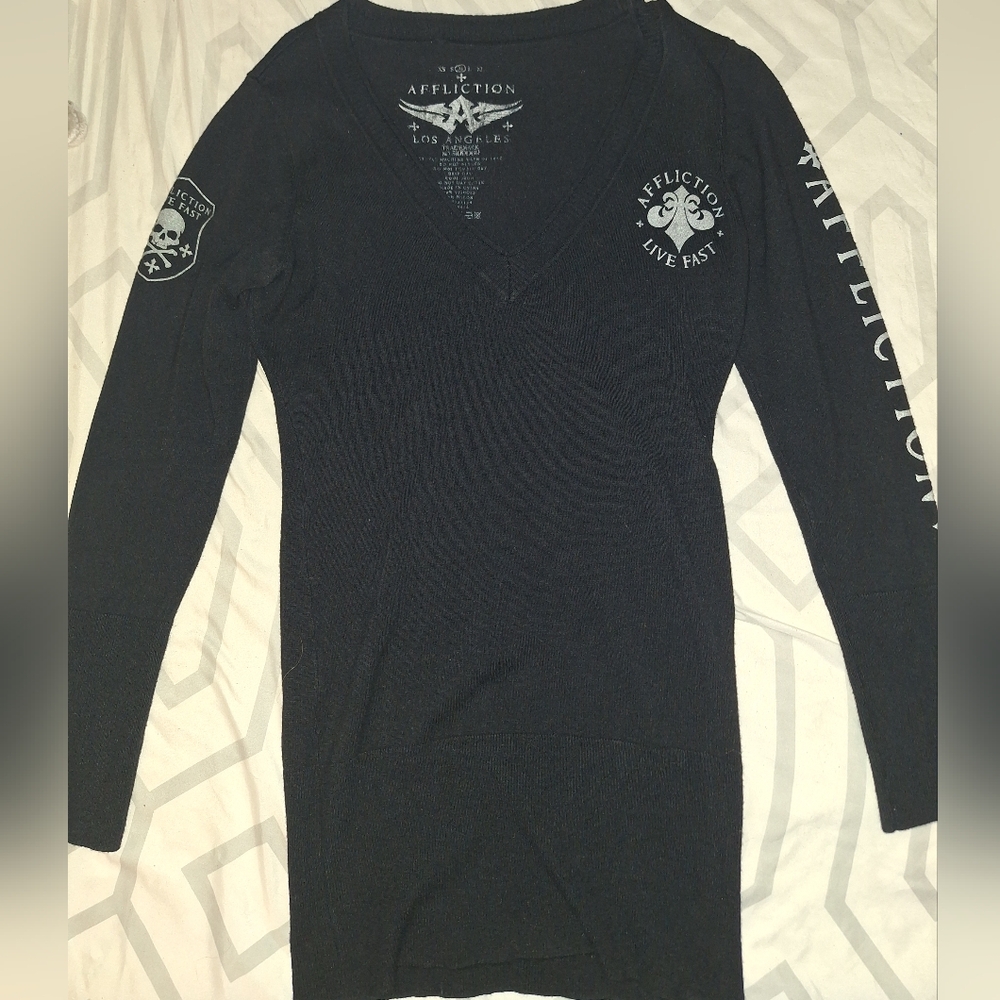 Affliction Live Fast Blsck V Neck Sweater/Dress